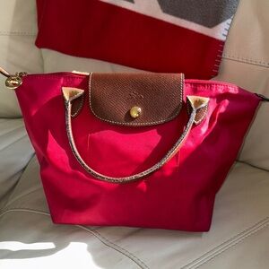 Longchamp Red Tote with Brown Accents